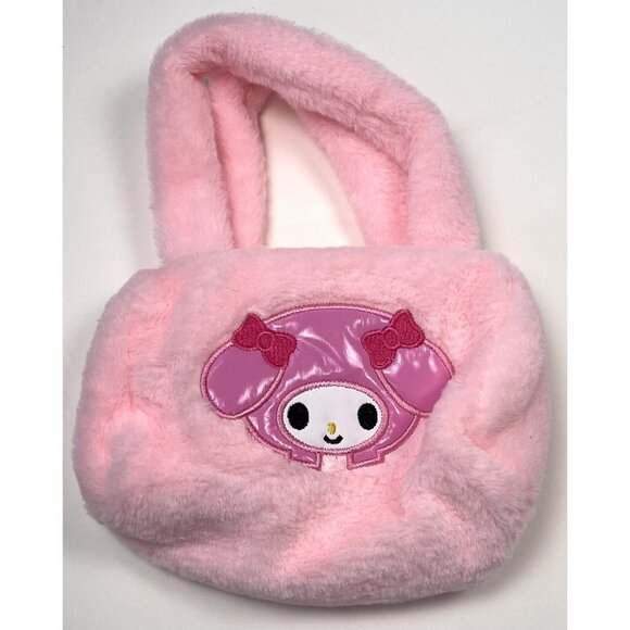 SANRIO Hello Kitty MY MELODY Pink Plush Small 8"x6" Embroidered Handbag PURSE - Picture 1 of 3